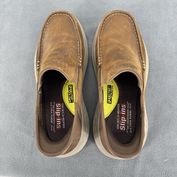 Skechers Slip-Ins Shoes Mens Size 8.5 Brown Leather Extra Wide Comfort 204866WW